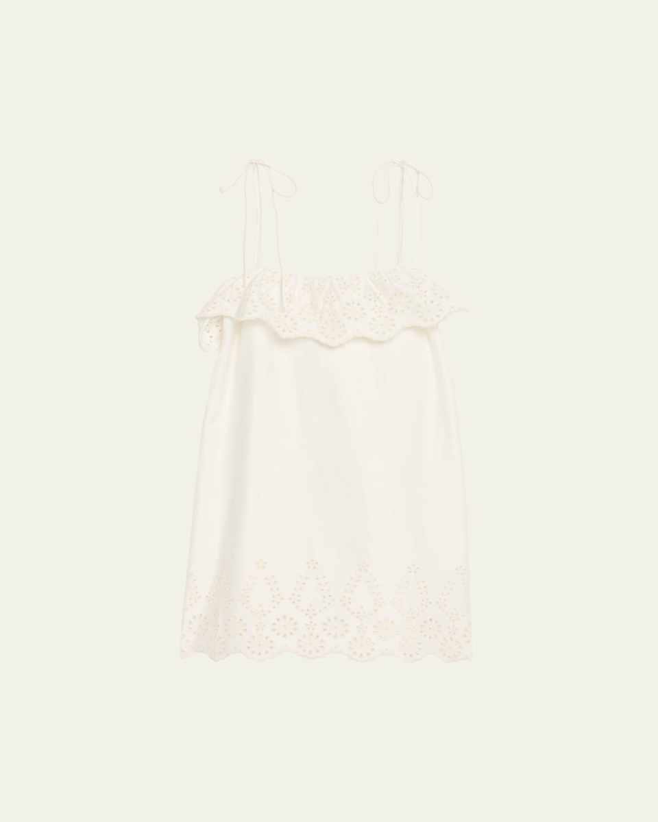 Yvonne Embroidered Tie-Shoulder Mini Dress